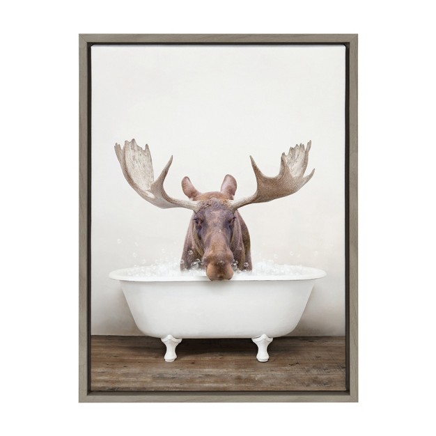 X 24 quot Sylvie Moose Rustic Bubble Bath Framed Canvas By Amy Peterson Gray Kate amp Laurel All Things Decor