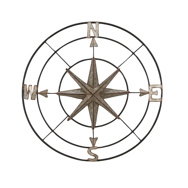 Metal Compass Indoor Outdoor Wall Decor With Distressed Copper Like Finish Gray Olivia amp May