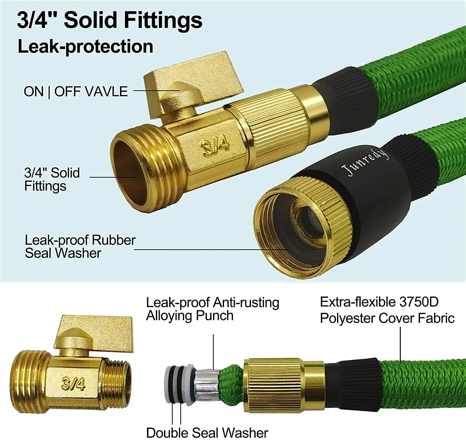 Green Expandable Hose Garden Supplies on/off Brass Valve 2500D Fabric TPE inner tube with 10 pattern spray nozzle