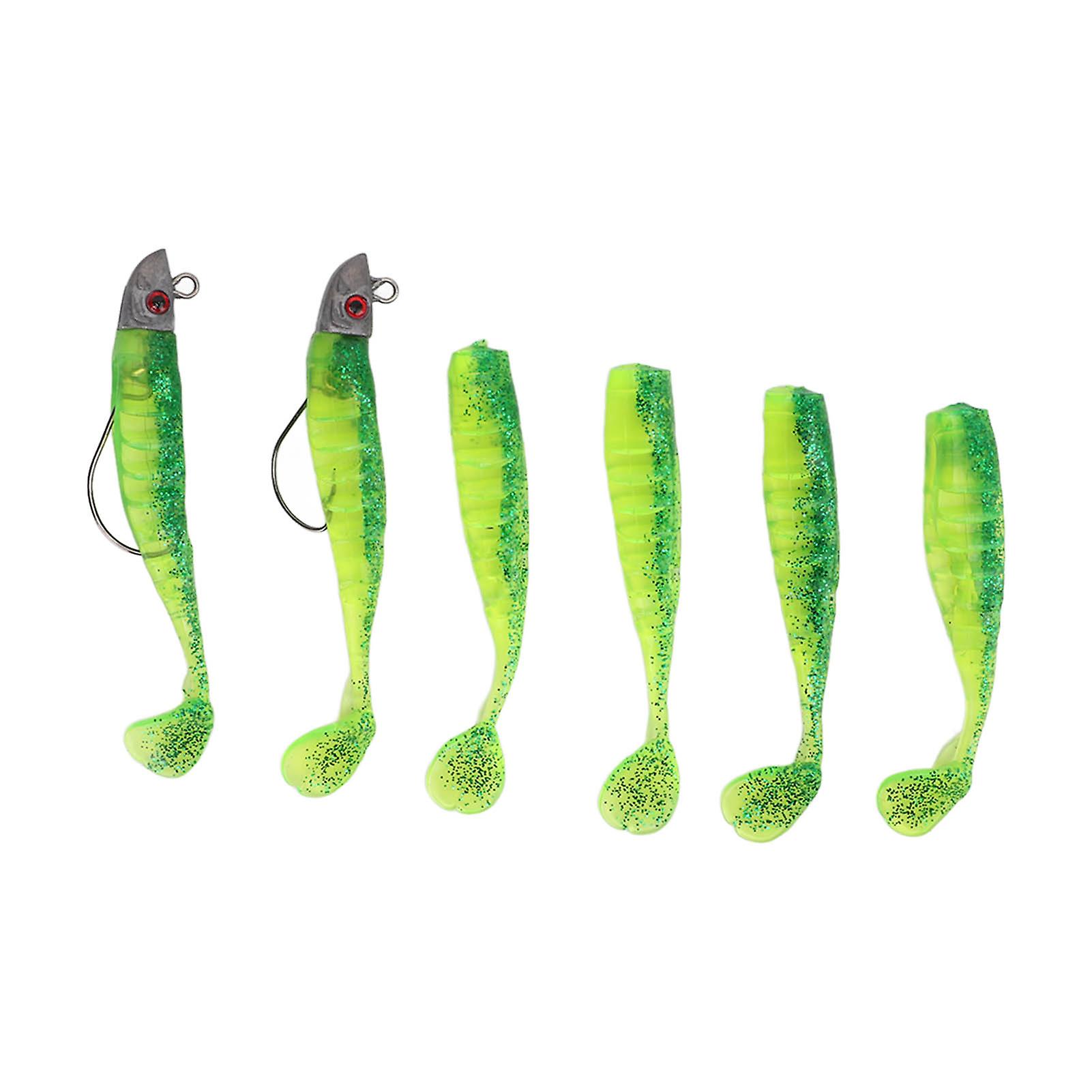 6pcs Fishing Bait Soft Premium Durable Silicone Eco Friendly 3d Eyes Lifelike Motion Fishing Luresoil Green