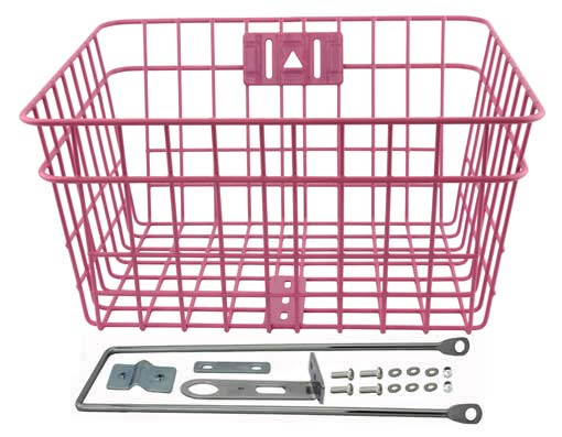 Steel Wire Basket W/Braces Pink. for bicycle basket， bike basket， lowrider bikes， beach cruiser， limos， track， fixie