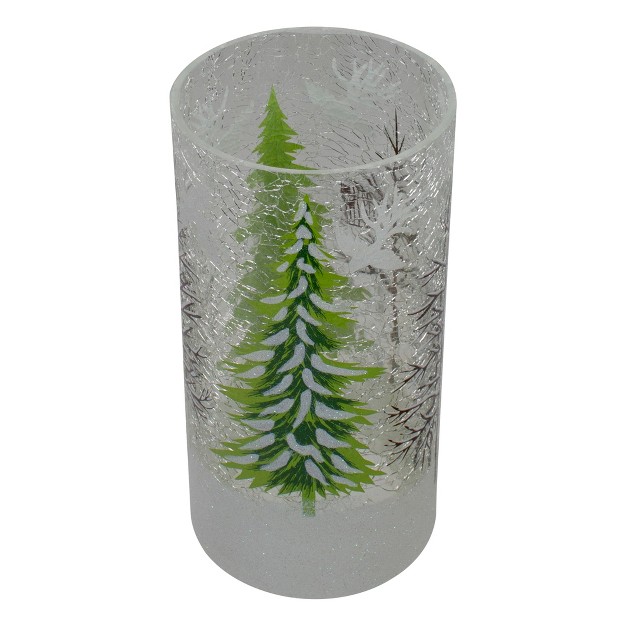 Hand Painted Christmas Pine Trees Flameless Glass Candle Holder