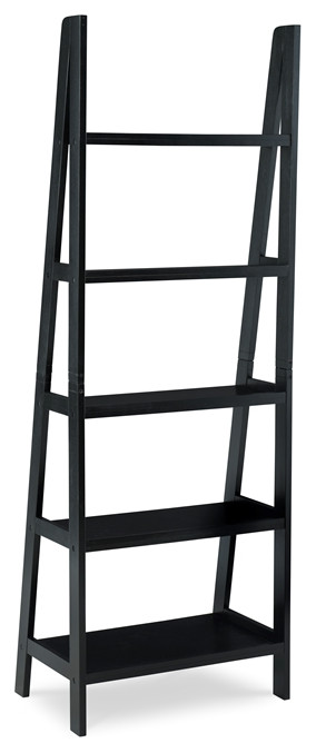 Riverbay Furniture 5 Shelf Transitional Wood Open Back Ladder Bookshelf in Black   Transitional   Bookcases   by Homesquare  Houzz