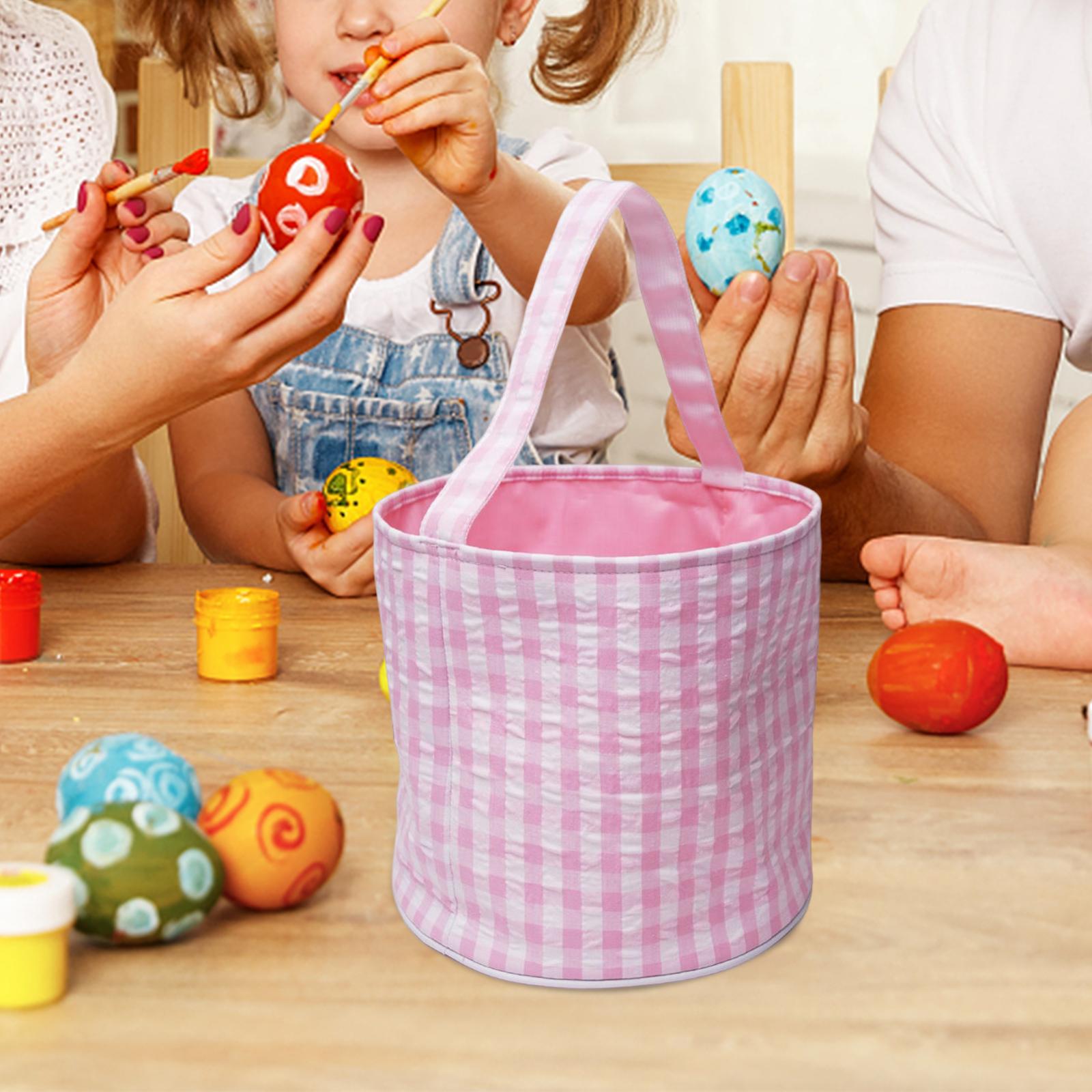 Easter Bag Storage Tote Bag Collapsible Kids Eggs Bucket Reusable Handbag Grocery Bags Large for Party Supplies， Kids Eggs ， Gifts Toy Pink