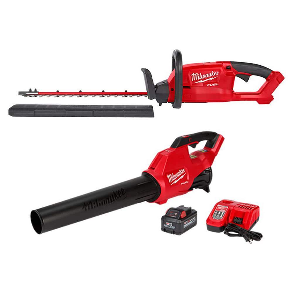 Milwaukee M18 FUEL 18 in 18V LithiumIon Cordless Brushless Hedge Trimmer with Blower 8AH Battery and Charger Combo