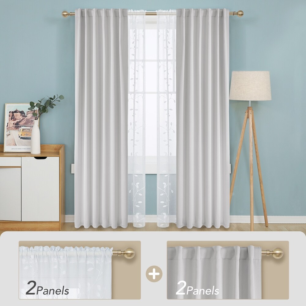 Deconovo Mix   Match Blackout and Sheer Embroidered 4 Piece Curtain Panel Set