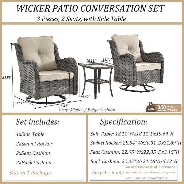 Wicker Patio Furniture Conversation Set with High Back Swivel Chairs and Storage Ottomans，Cushions Included🎃