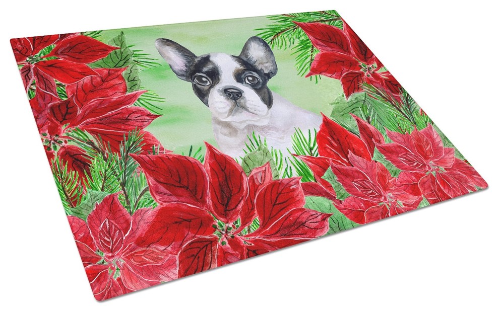 French Bulldog Black White Poinsettas Glass Cutting Board Large   Contemporary   Cutting Boards   by the store  Houzz