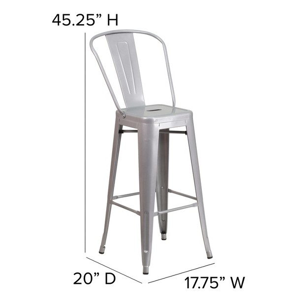 Emma And Oliver Commercial Gradeh Silver Metal Indoor outdoor Barstool With Back