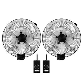 Tidoin 20 in. Black 5-Speed Round High Velocity Air Movement Mounted Wall Fan with 90 Degree Horizontal Oscillation (2-Pack) DHS-YDW1-0452