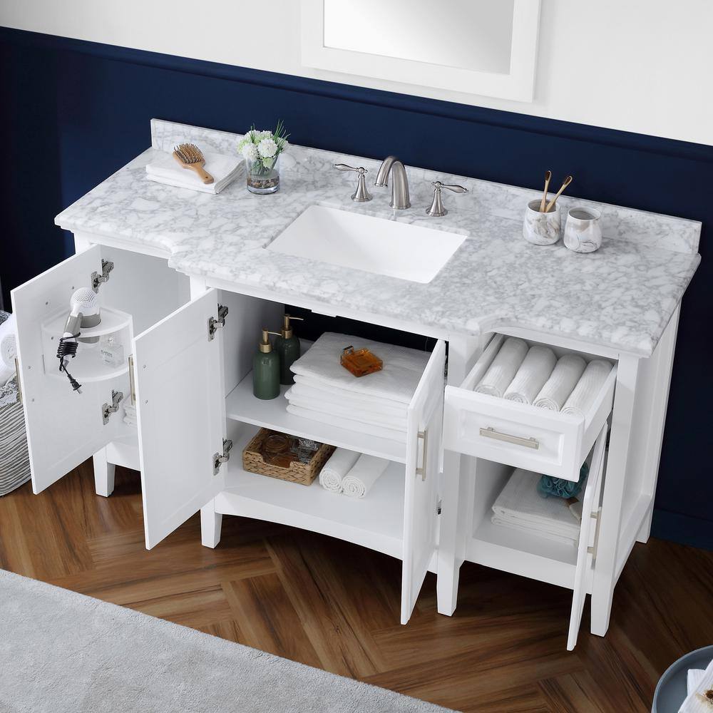 Home Decorators Collection Sassy 60 in. W x  22 in. D x 35 in. H Bath Vanity in White with Marble Vanity Top Single Sink in Carrara White BF90225