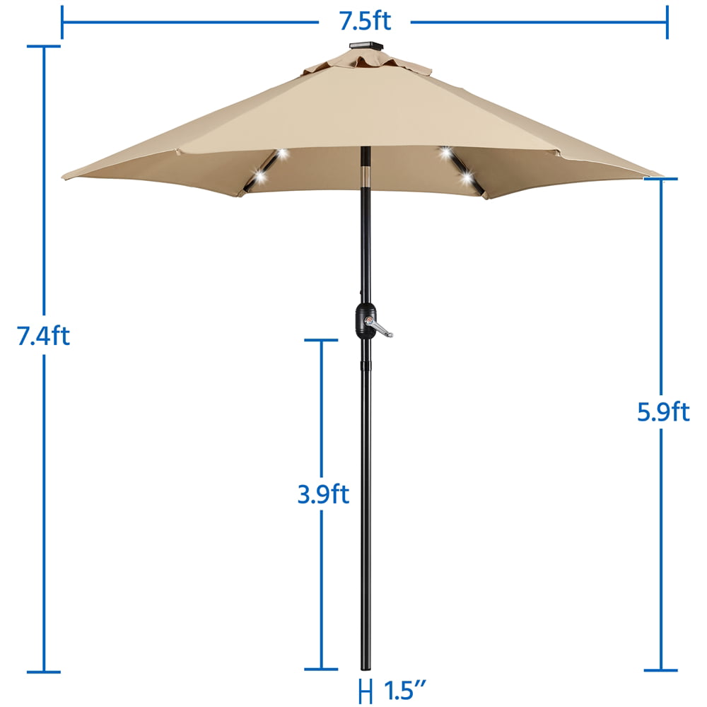 Easyfashion 7.5ft Patio LED Umbrella Garden Table Umbrella, Tan