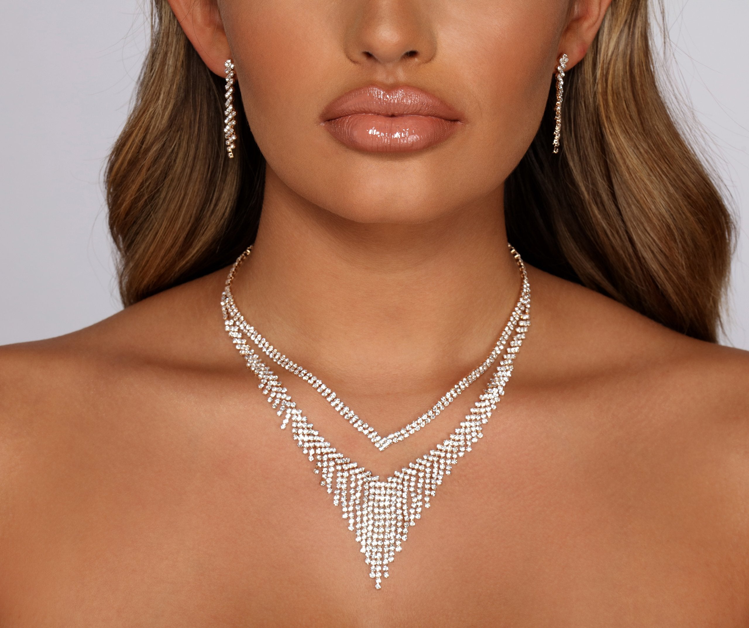 Layer on the Luxe Rhinestone Collar and Duster Earring Set