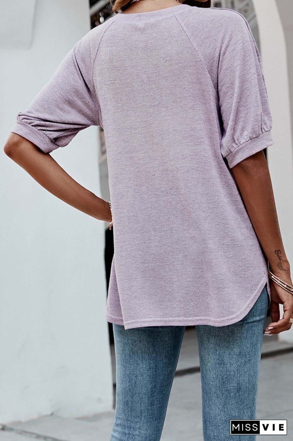 Solid Color Button Short Sleeve T-Shirt