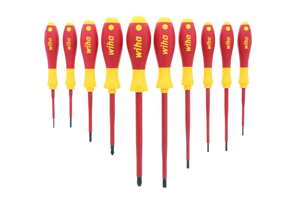 Insulated Cushion Grip Slotted Screwdriver Set， 10 Piece