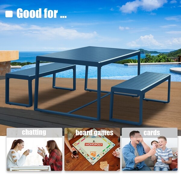 Aoodor Outdoor 3Piece Aluminum Picnic Table Set，Rectangular Patio Dining Table with Benches