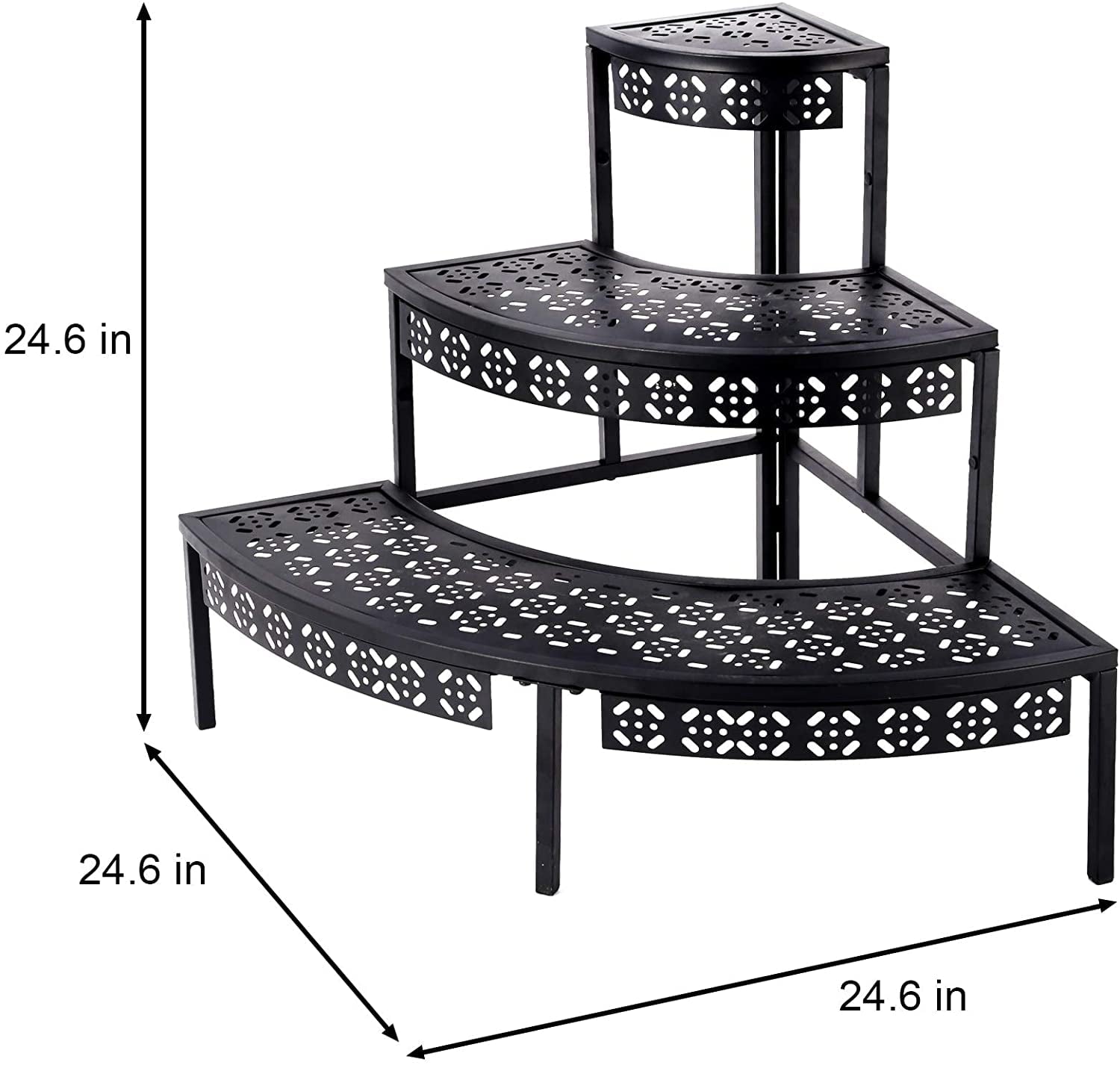 3 Tier Plant Stand Semi-Circular Flower Pot Organizer Rack Quarter Round Plant Display Holder Outdoor Storage Shelves Metal Corner Shelf Planter Shelving Ladder Plant Stand for Indoor Use