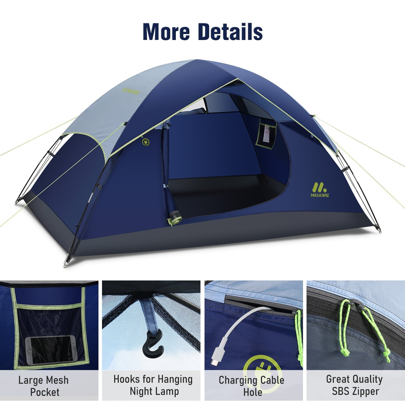 MaxKare 2 Person Camp Tent, Waterproof Easy Set up Dome Tent for Camping, Backpacking & Hiking, Fishing Outdoor - Blue