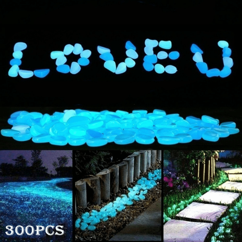 Willstar 300Pcs Garden Luminous Stone, Pebble Glow Dark Garden Stones Rocks For Walkways Garden Path Fish Tank Decor