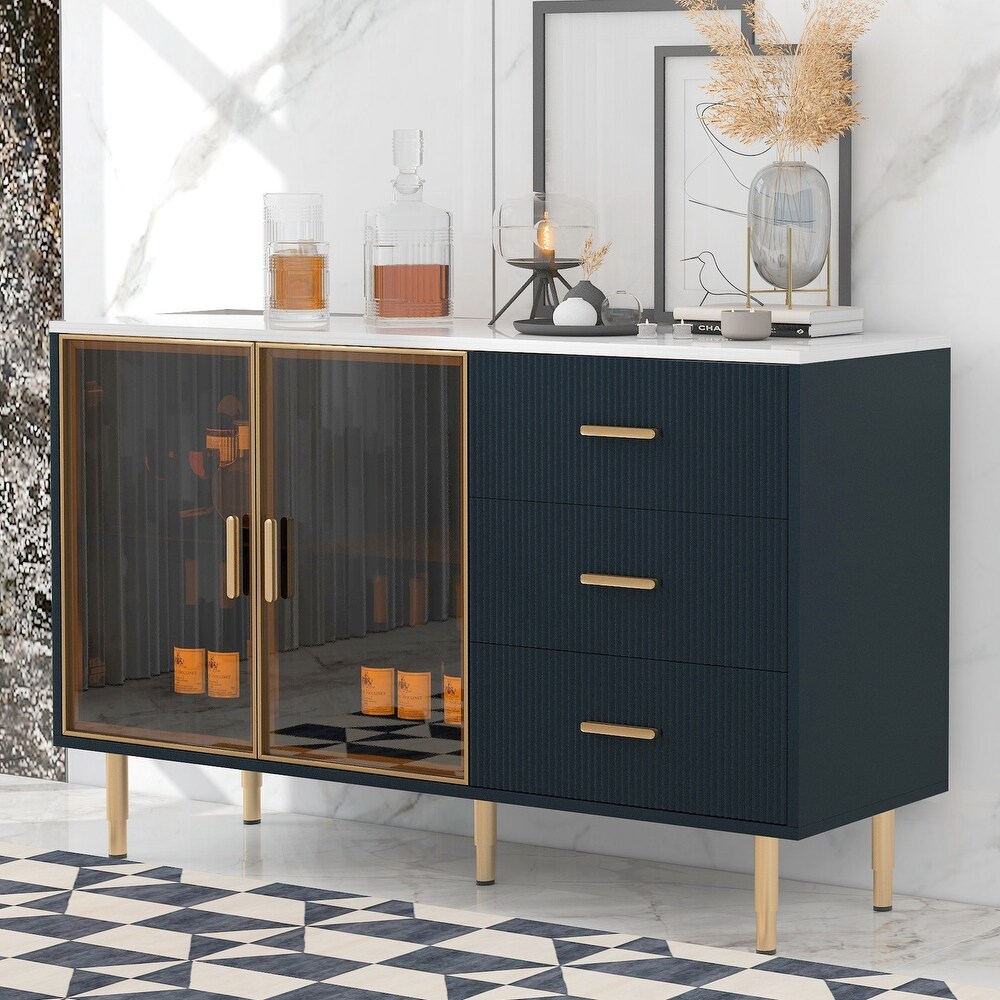 Nestfair Sideboard with Marble Sticker Tabletop and Gold Metal Legs