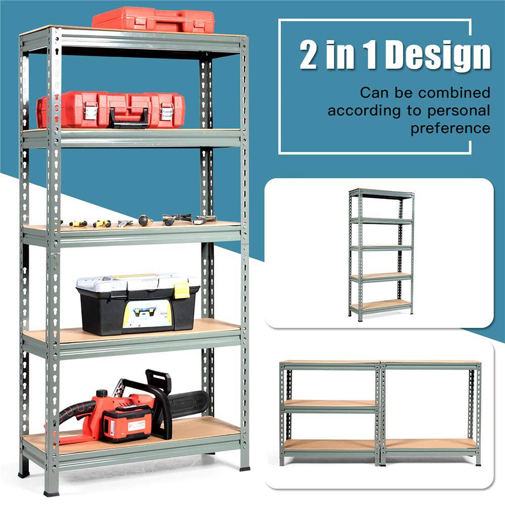 Costway Gray 5-Tier Metal Storage Shelves 60 in. Garage Rack with Adjustable Shelves TL35150GR