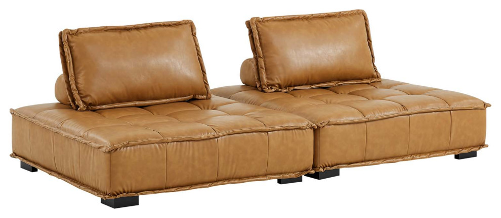 Saunter Tufted Vegan Leather Vegan Leather 2 Piece Loveseat Tan   Contemporary   Loveseats   by Homesquare  Houzz