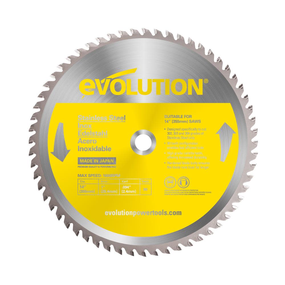 Evolution Power Tools 14 in. 90 Tooth Stainless Steel Tungsten Carbide-Tipped Cutting Blade ;