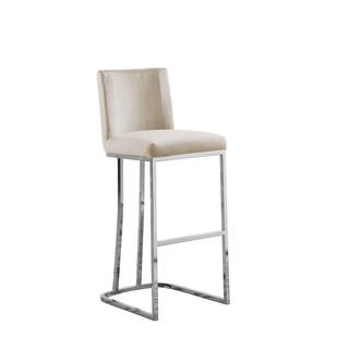 Best Quality Furniture Erin 29 in. H Cream Low Back Bar Stool Chair With Silver Chrome Base and Back Ring With Velvet Fabric (Set of 2) BS107