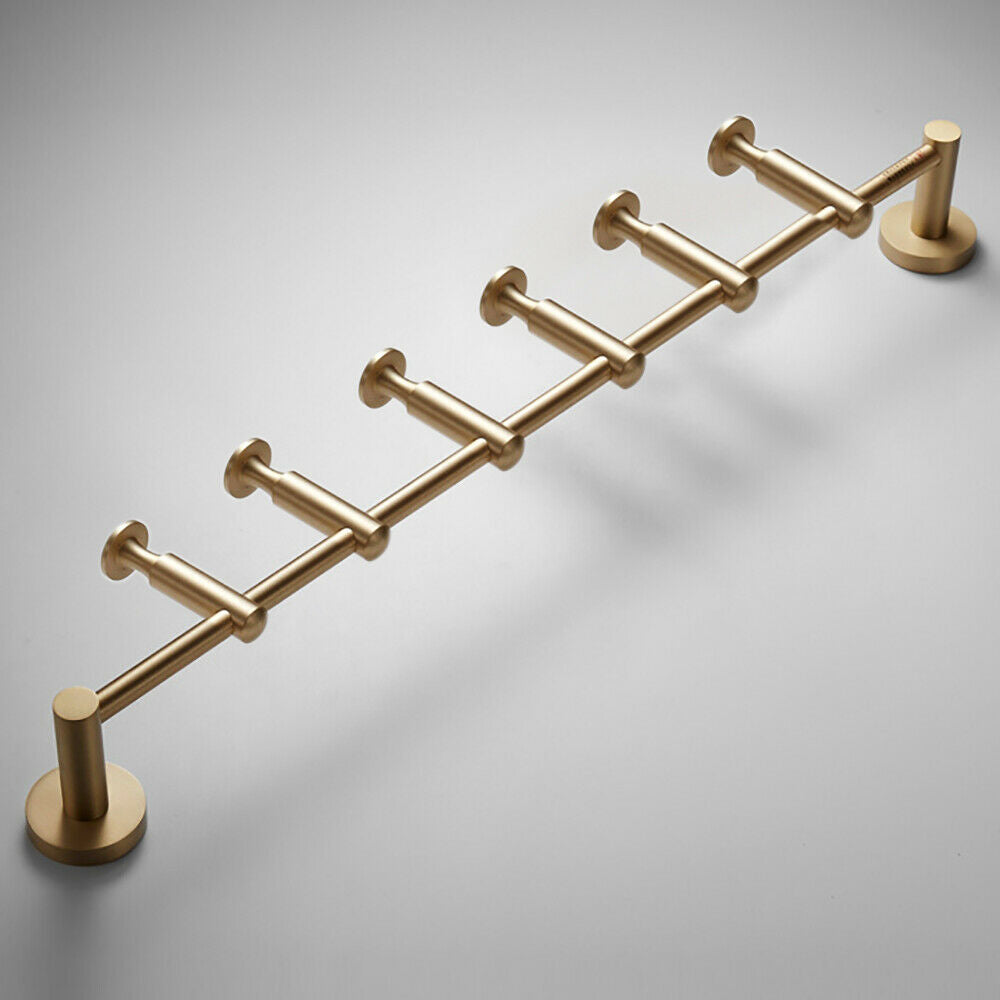 TFCFL 6 Hook Solid Coat Rack Wall Mount Coat Hooks Coat Rack for Scarves Clothes Handbags Brass