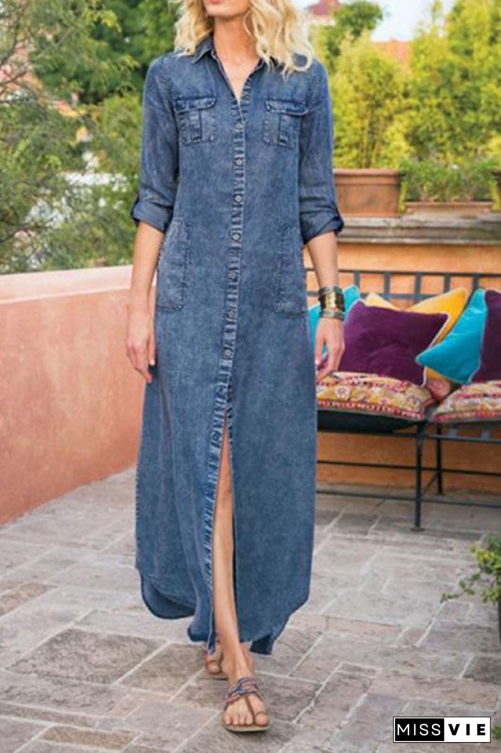 Denim Long Sleeve Maxi Dress