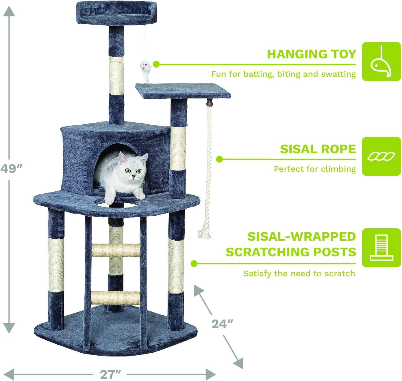 Go Pet Club HC-004 49 in. Economical Cat Tree Condo with Sisal Covered Posts