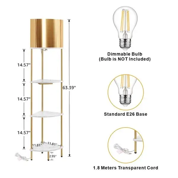 ROSEN GARDEN Corner Shelf Floor Lamp with USB Ports and Wireless Charging Station