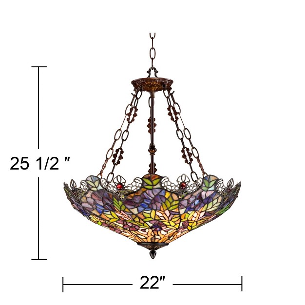 Wide Rustic Floral Garden Stained Glass 3 light Fixture For Dining Room House Foyer Kitchen Island