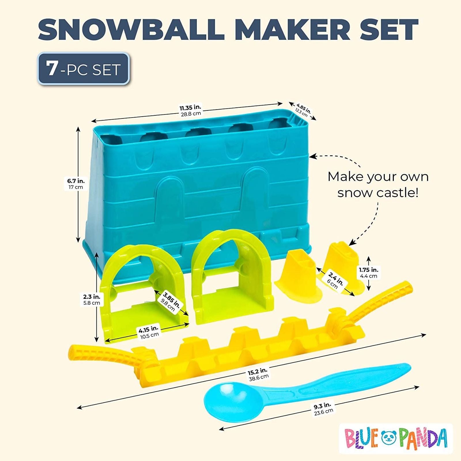 Sand Castle Toys for Kids, Winter Snow Shaper Fort Block Maker (7 Piece Set)