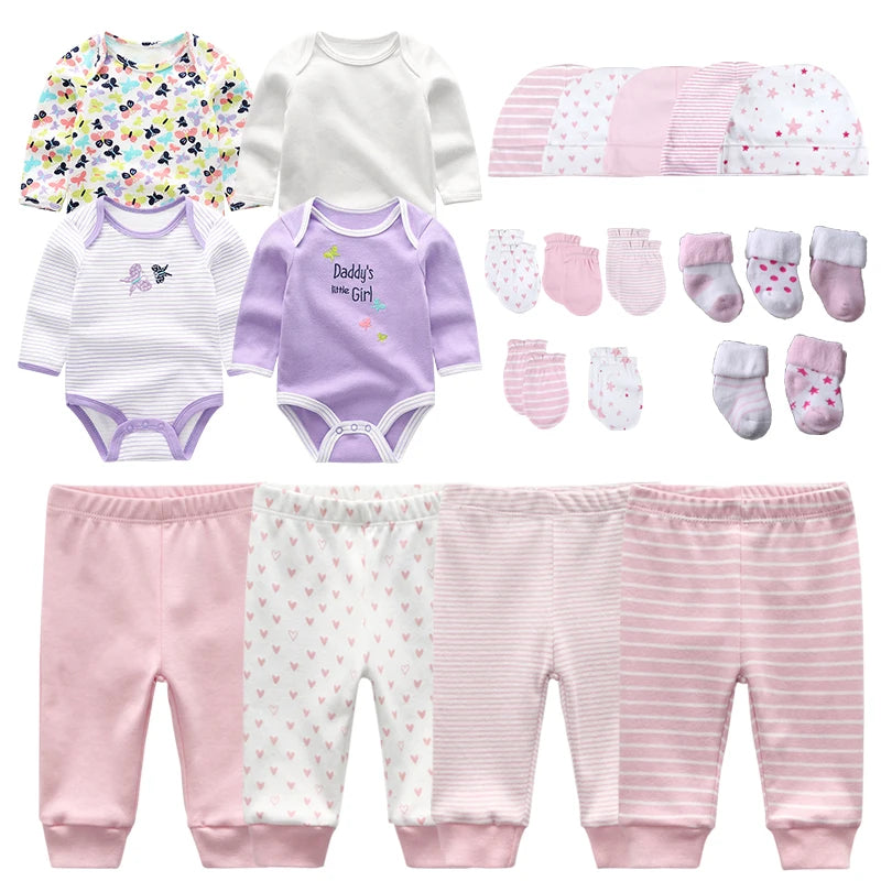 Newborn Clothes Set Gift 23Pcs/lot Bodysuits+Pants+Hat+Gloves+Socks Baby Boy Outfits 0 to 3 &3 to 6 Months Girl Toddler Clothing