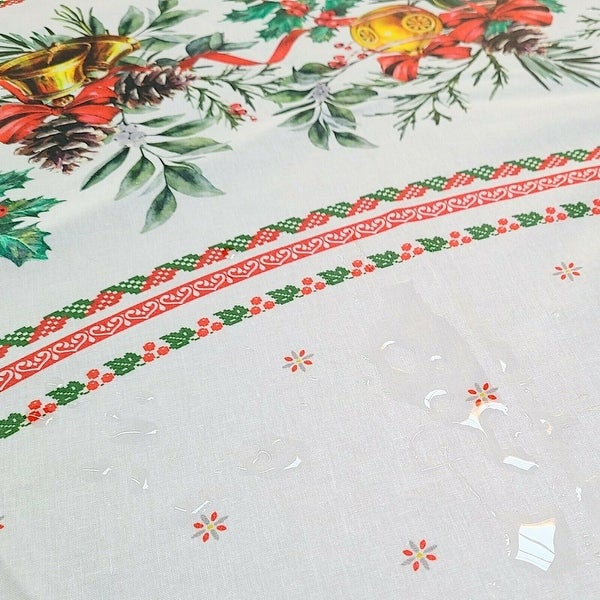 Wipeable Spill Resistant French Acrylic Coated Christmas Tablecloth - White