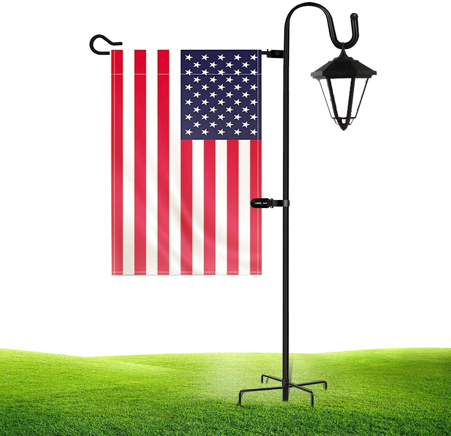 BIMZUC Flag Poles for Outside House,Garden Flag Stand and Shepherd Hook, Heavy Duty Garden Flag Holder, Rust Resistant Yard Flag Pole Holder for Flag, Lights and Plants 48inch(Without Solar Lights)