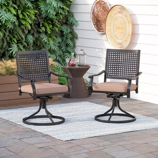 7Piece Patio Dining Set ，Large Round Dining Table with Umbrella Hole and Metal Swivel Dining Chairs