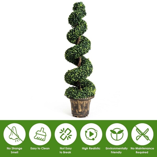 2Set 4' Artificial Decor Green Boxwood Spiral Tree