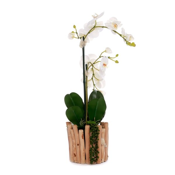 Real Touch Orchids in Glass Vase Wood Branches Planter