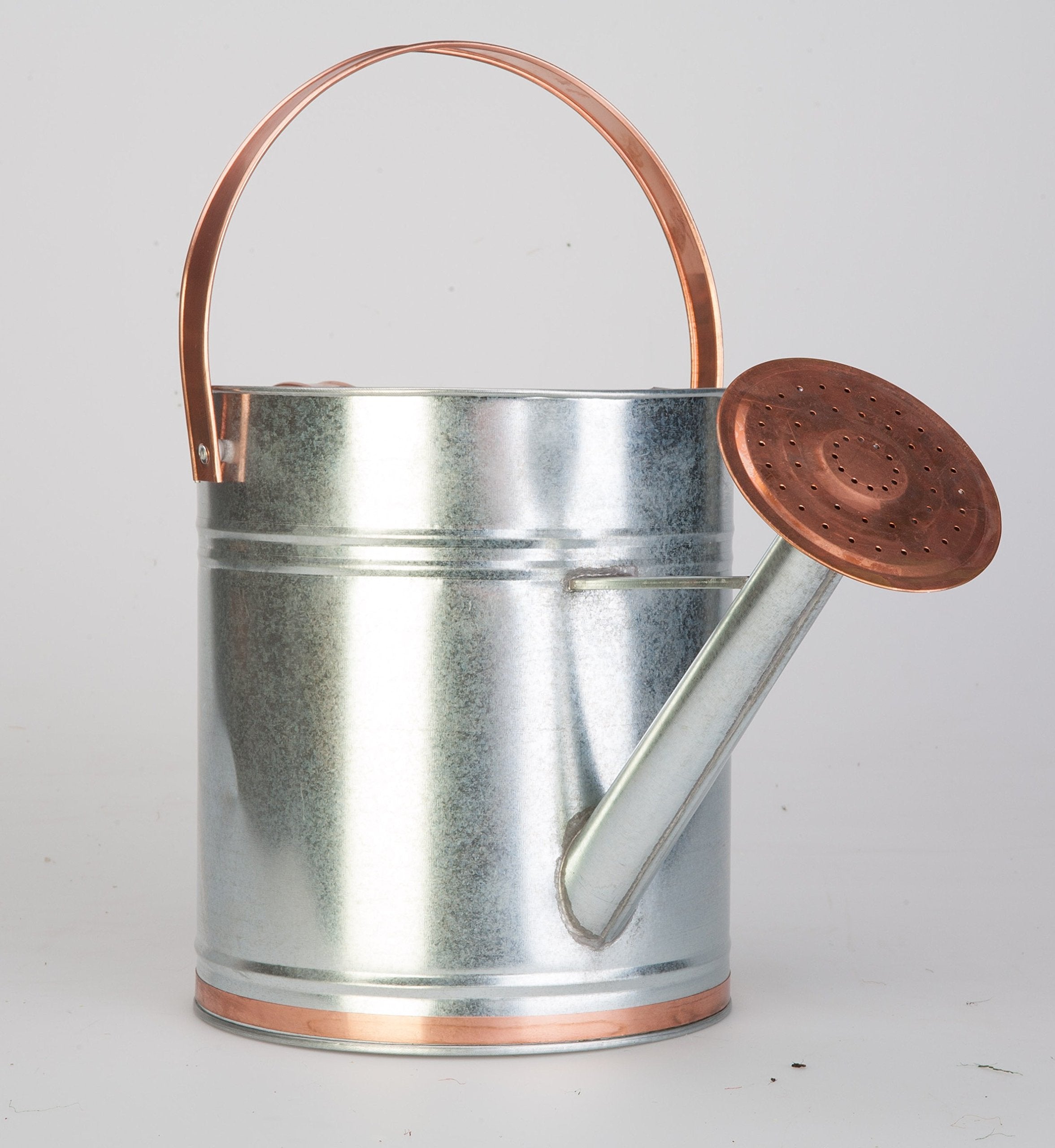 Panacea Metal Watering Can， Galvanized Silver with Copper Accents， 2 Gallons