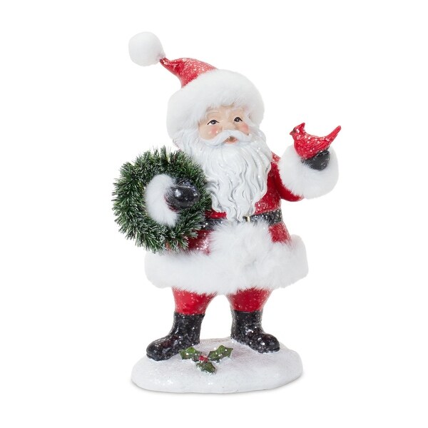 Set of 2 Fluffy Santa Christmas Tabletop Figurines 8.5