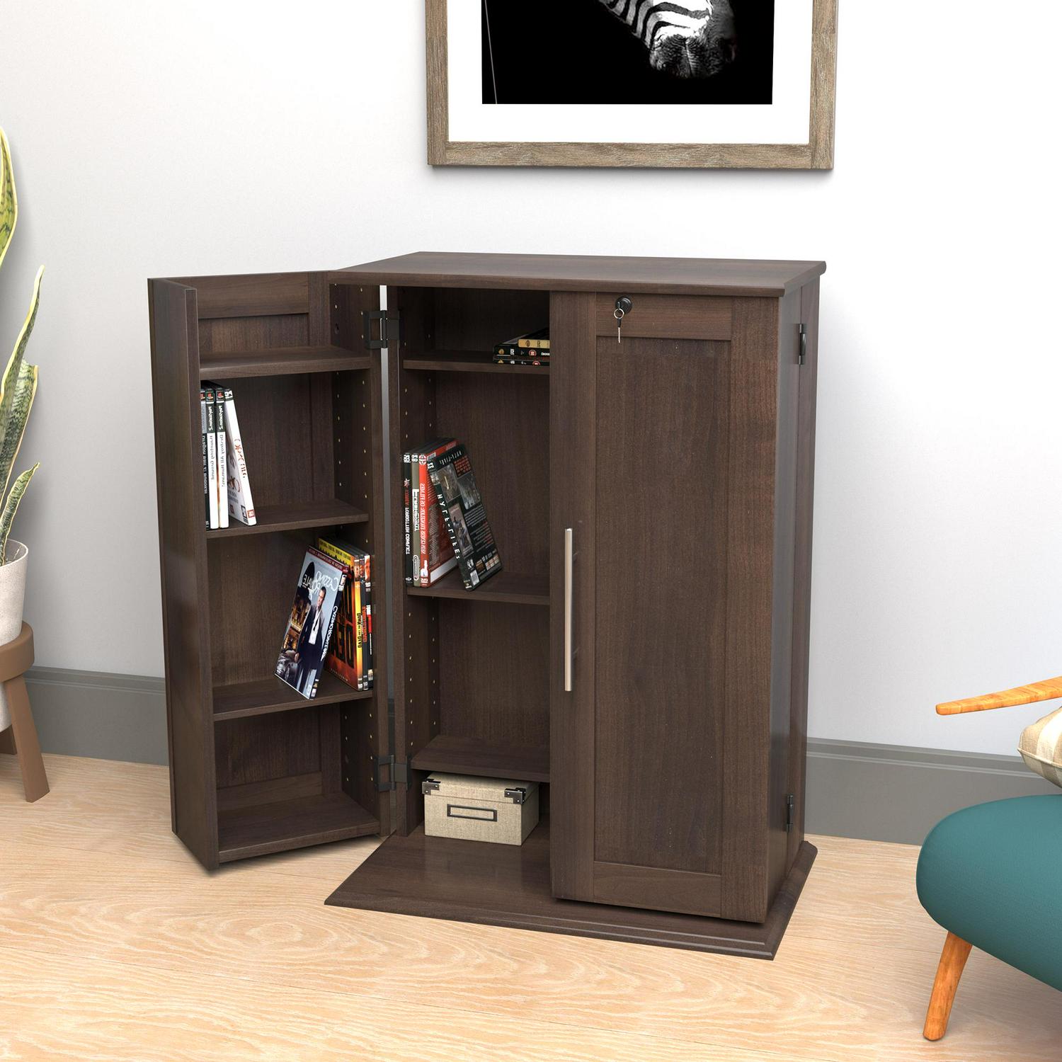 Prepac Locking Media Storage Cabinet with Shaker Doors， Espresso