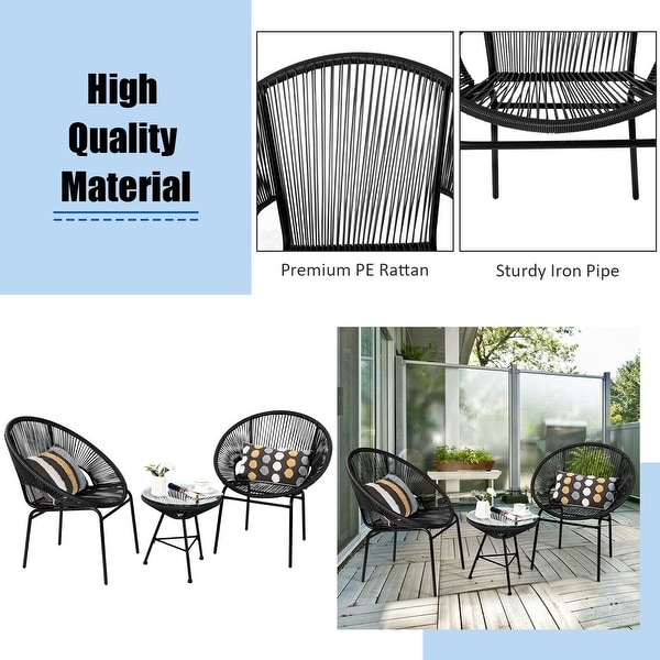 3PCS Patio Acapulco Furniture Bistro Set with Glass Table