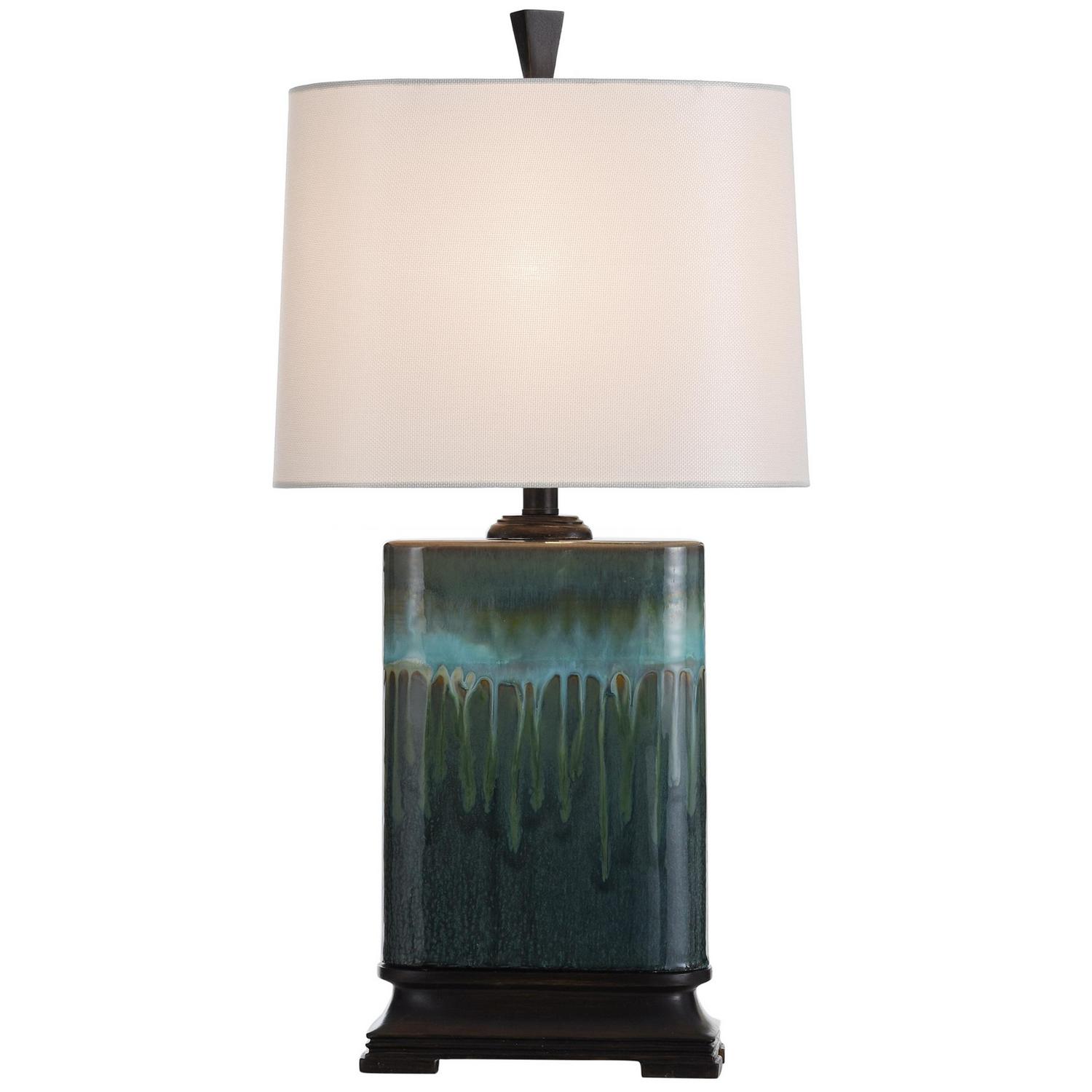 Carolina Ceramic Table Lamp  Multitone Blue Glaze Finish  White Fabric Shade