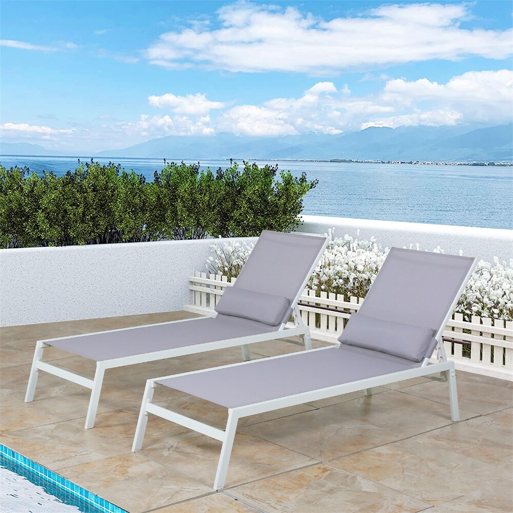 Outdoor Adjustable Reclining Chaise Lounge with Removable Headrest