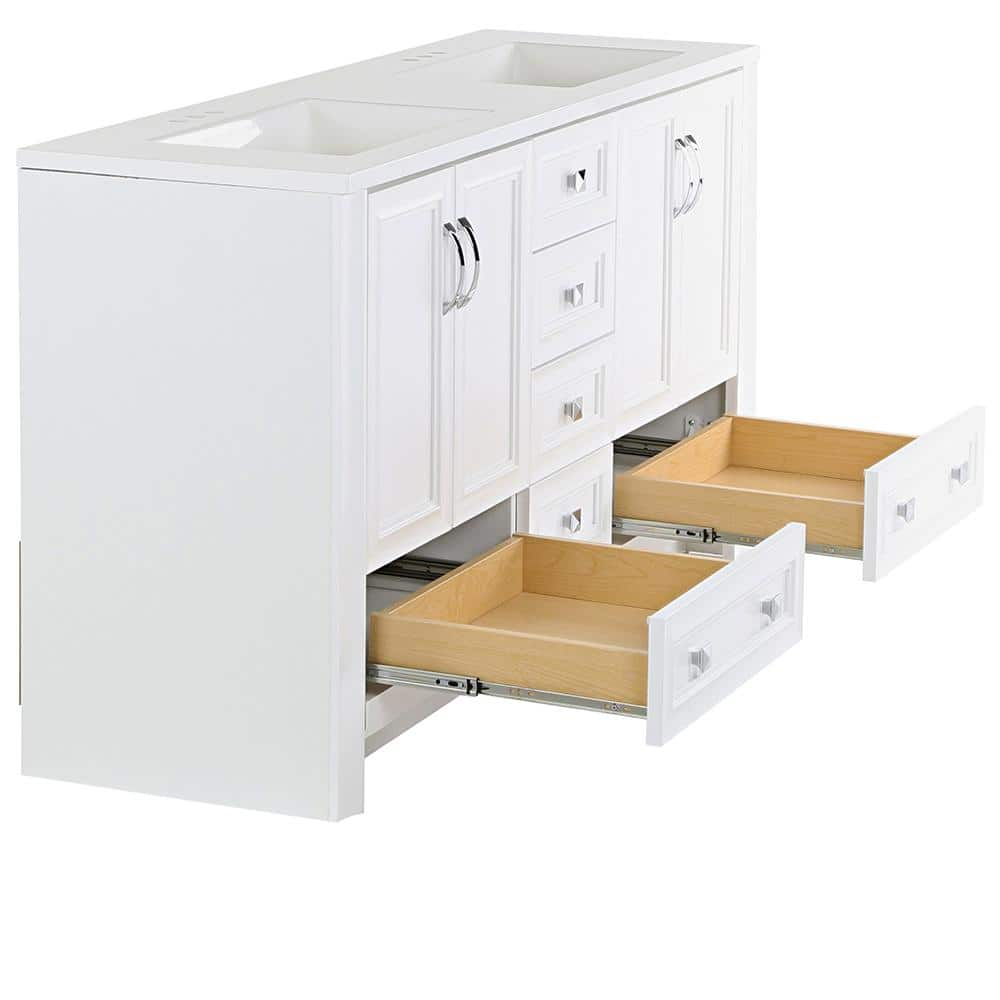 Glacier Bay Candlesby 6025 in W x 1875 in D Bath Vanity in White with Cultured Marble Vanity Top in White with 2 Sinks