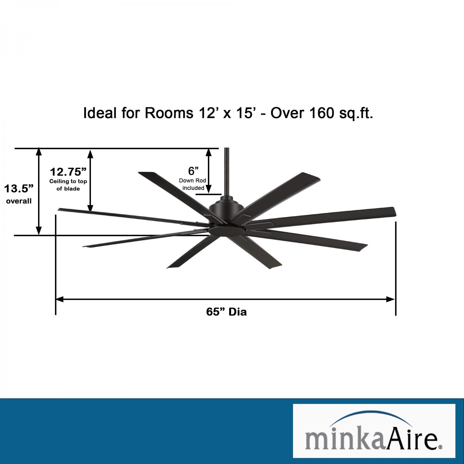 Minka-Aire Xtreme H2O 65-Inch 8-Blade Ceiling Fan in Coal Finish W/ Coal Blades