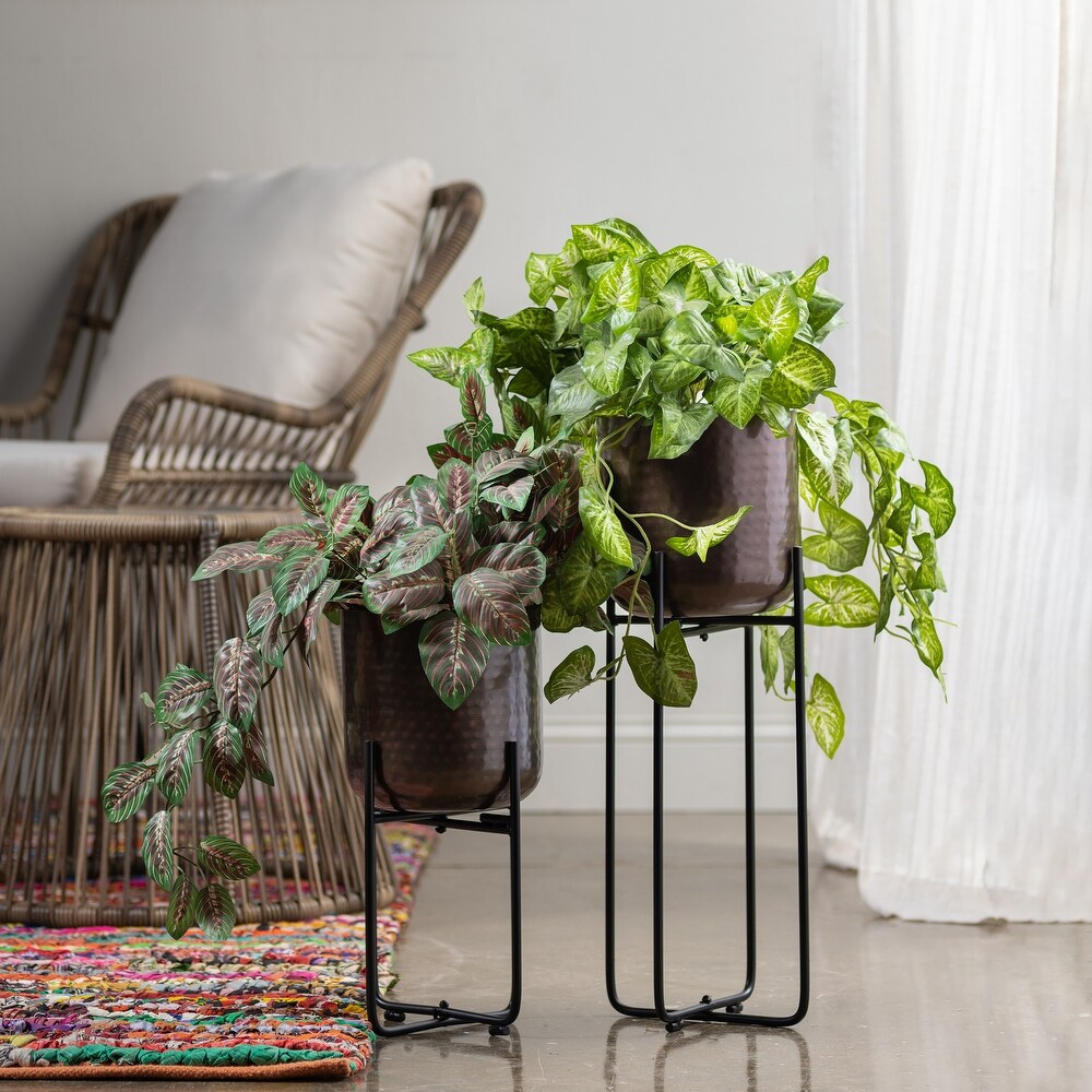 Bronze Finished Hammered Copper Planters  s/2   8.5\