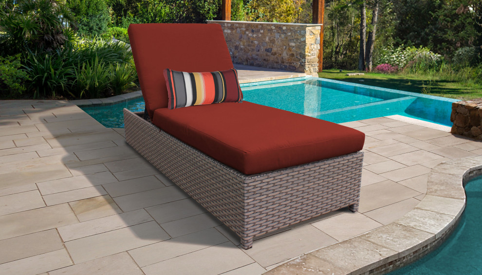 Florence Wheeled Chaise Outdoor Wicker Patio Furniture in Aruba   Tropical   Outdoor Chaise Lounges   by TKClassics  Houzz